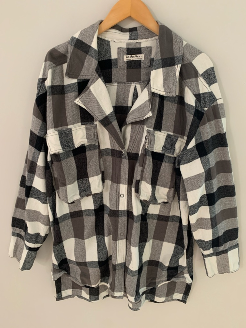 Free People We The Free Izzy Cargo Plaid Flannel Snap Shirt Jacket Shacket XL